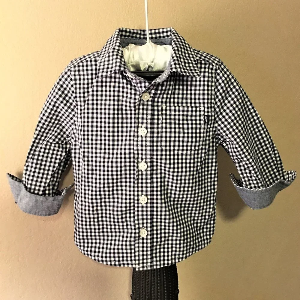 OSHKOSH Button Front Blue Gingham Check Shirt 18M